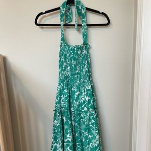 Pretty Garden Green Floral Maxi Halter Dress